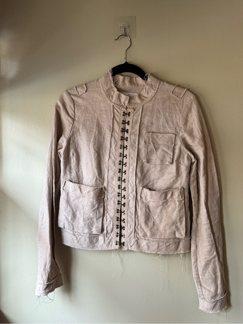 Womens Beige Hook-Front Jacket